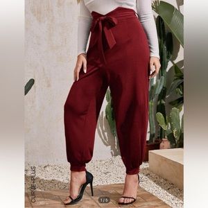 SHEIN asymmetrical waistband self belted pants